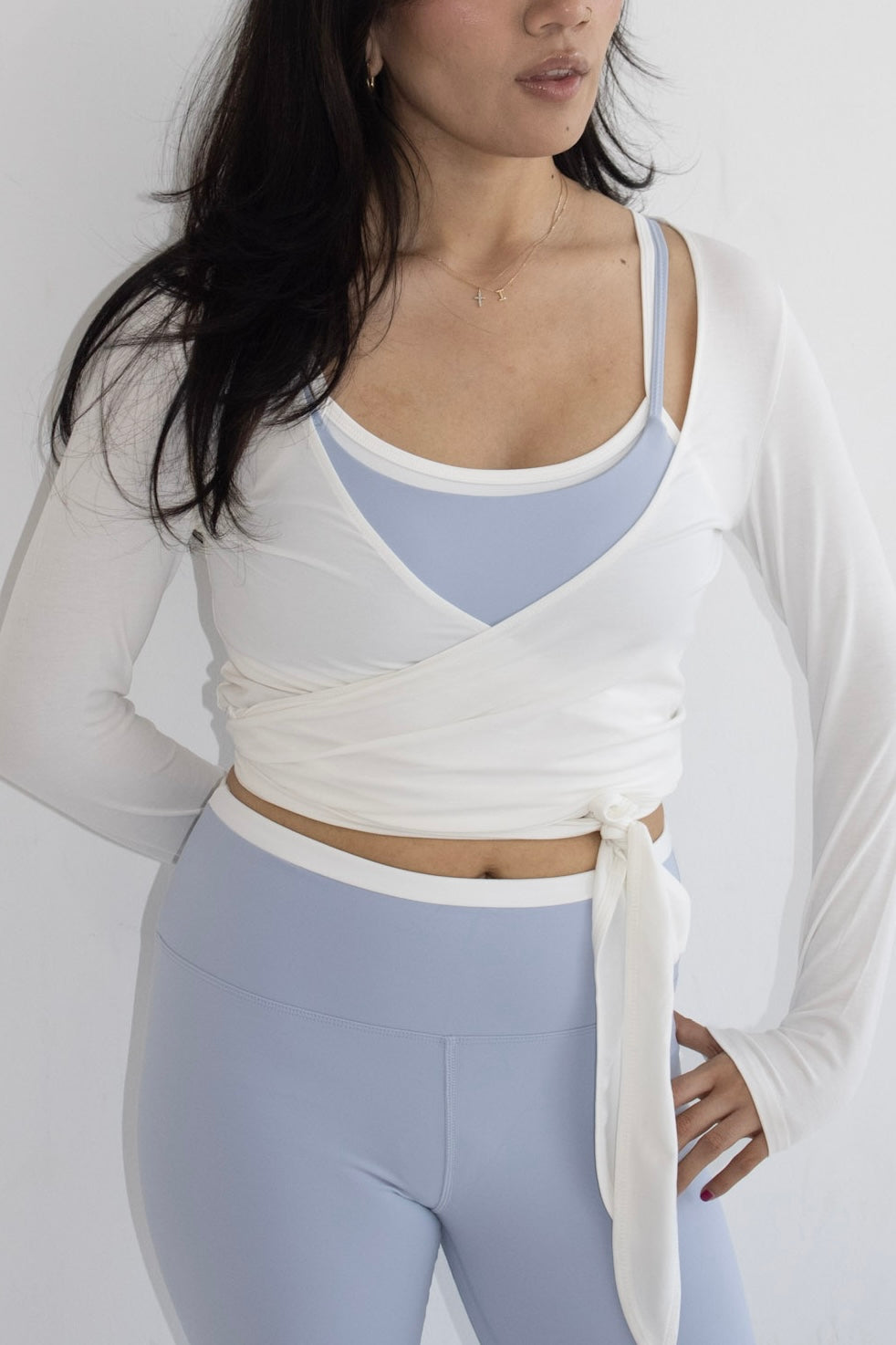 Moonlight White Wrap Long Sleeve Top